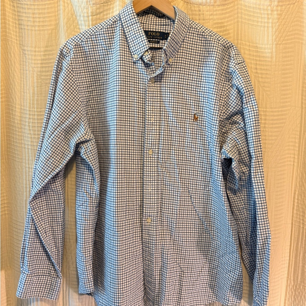 Ralph Lauren Men's Blue and White Checkered Shirt